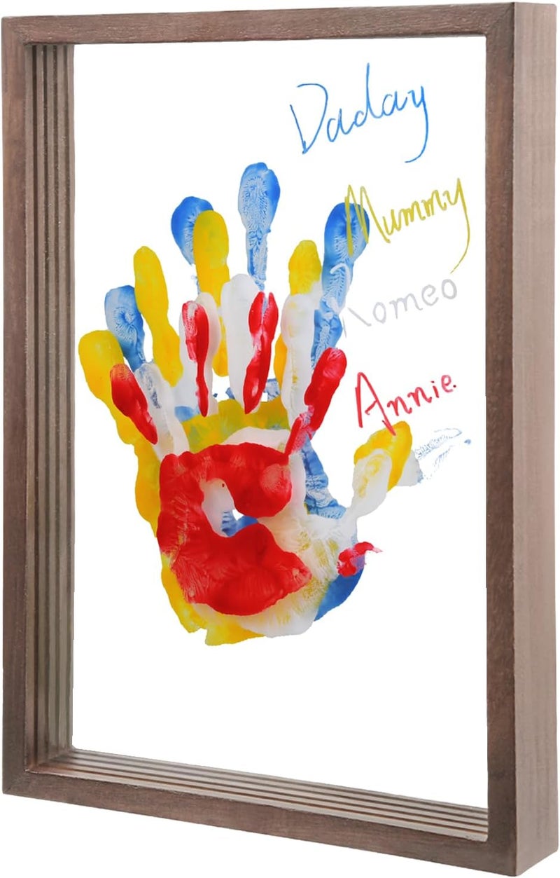 MLDWRONGYAOZ Family Handprint Frame Kit for 4 with 12 Colors &12 Pens,Fun DIY Craft Art Print Handprint Keepsake, Family Gifts for Christmas Mother's Father's Day Birthday Anniversary,Grandparent (Brown) - Image 1